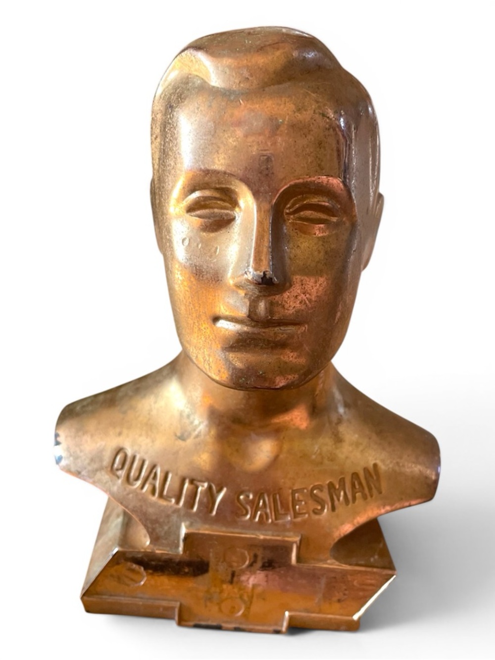 Chevrolet quality salesman award bust, bronze colored metal, heavy weight